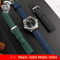 For Casio MWA-100H Modified Rubber Silicone Watch Strap 22x20mm MWA-100 Dark Heart of Steel Men's Sports Watch Band Black Green