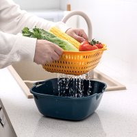 新款雙層瀝水籃六件套 塑料洗菜籃 洗菜盆家用廚房洗菜框洗水果藍