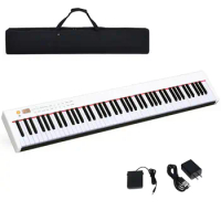 Costway BXII 88 Key Digital Piano MIDI Keyboard w/ Pedal &amp; Bag White MU70014WH