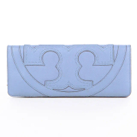 【TORY BURCH】皮革縫線對開長夾(水藍/展示品)