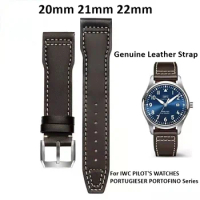 20mm 21mm 22mm Genuine Leather Strap for IWC Pilots Little Prince Watch IW327004 Mark Serie Black Brown Watch Bracelet with Logo