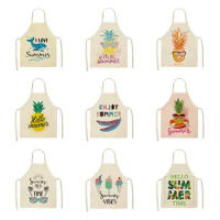1 pcs Kitchen Apron summer pineapple ice cream print apron household cleaning apron women home cooking baking waist apron