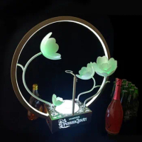 New LED Lotus Flower Circle Metal Ring Perrier Jouet Champagne Bottle Presenter For Night Club Lounge Party Decoration