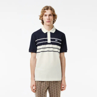 【LACOSTE】男裝-法國製造原創L.12.12條紋短袖Polo衫(白色)