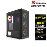 【華碩平台】i5十核GeForce RTX 3050{劍齒虎AJ0CC}電競電腦(i5-14400F/B760/16G/1TB)