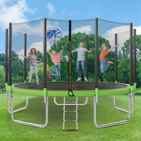 15FT Trampoline for Kids with Safety Enclosure Net, Basketball Hoop Ladder Easy Assembly Round Outdoor Recreational Trampoline
