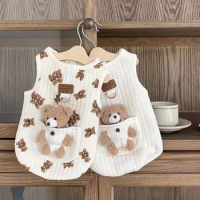 White Bear Printed Pet Cotton Jacket Can Be Used to Tow Small Dog Clothing Winter Teddy Chihuahua Warm Coat Cartoon Dog Clothes