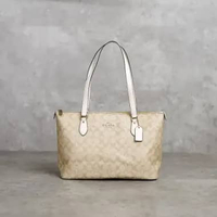 Tas COACH GALLERY GHW MONOGRAM BROWN BEIGE IVORY ZIP TOTE BAG 100% ORIGINAL 40X25X14CM