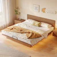 全實木薄床頭齊邊高箱儲物床雙人懸浮箱體儲物小戶型白蠟木實木床