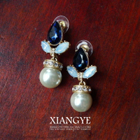 向葉 復古宮廷藍寶石鑲鉆耳釘耳環西洋古董vintage珠寶首飾
