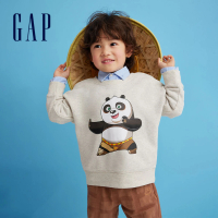 【GAP】男幼童裝 Gap x 功夫熊貓聯名 Logo印花圓領大學T-灰色(890546)