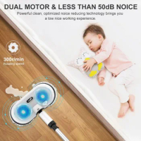 Cordless Electric Mop, Cordless Floor Cleaner Dual-Motor Powerful Spin Mop w/Water Spray and LED Headlight