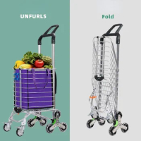 35L Stair Climbing Shopping Cart Folding Portable Aluminum Alloy Durable Lightweight Market Purchase Bag Trolley with 8 Wheels