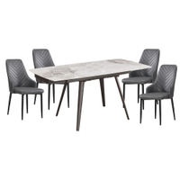 文創集 格尼岩板4.3尺可伸縮機能性餐桌皮革餐椅組合(餐椅四色可選＋一桌四椅組合)-130-181x90x76cm免組