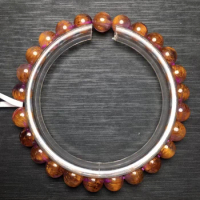 Natural Cacoxenite Purple Gold Rutilated Quartz Bracelet 7mm Cat Eye Auralite 23 Clear Round Beads Bangle Women AAAAAA