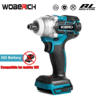 Brushless Cordless Electric Impact Wrench Rechargeable 1/2 inch Wrench Power Tools Compatible for Makita 18V Battery By WOBERICH