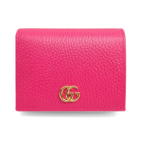 【GUCCI 古馳】456126 經典雙G LOGO牛皮撞色暗釦萬用信用卡/短夾(粉色)