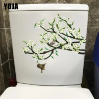 YOJA 21.2X20.5CM Flowering Branch Bird Creative Home Room Wall Sticker Classical Art WC Toilet Decor T1-2361
