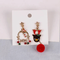 Creative Christmas Earring Ornaments Asymmetric Christmas Style Snow Tree Elk Wreath Metal Earring Pendant Fashion Jewelry Gift