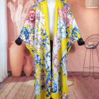 Elegant Floral Summer Women's Beach Party Bikini Cover Up Kuwait Bloggers Recommend Silk Printed Kaftan Kimonos For Ramadan