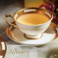 【英國Aynsley】女王系列 骨瓷真金浮雕咖啡杯盤組 禮盒包裝(150ml) 喬遷禮 入厝禮