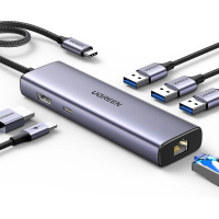 Hab USB C, UGREEN Revodok, อะแดปเตอร์ Gigabit Ethernet 6 in 1, พร้อม 4K HDMI, การชาร์จ PD 100W, พอร์