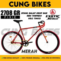Sepeda Balap Sepeda Fixie EXOTIC 2708 GR 700C Rem Torpedo velg tinggi stang balap dropbar Red