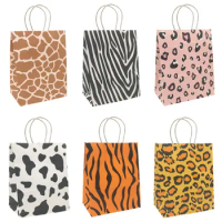 5Pcs Animal Tiger Zebra Printed Paper Candy Bags Kids Birthday Party Baby Shower Gift Packing Bags Jungle Safari Decor Supplies