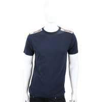 MOSCHINO 深藍色品牌字母織帶棉質短袖T恤(男/女可穿)