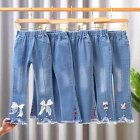 Kids Jeans Pants for 2024 New Spring Clothes for Flared Pants Baby Girl Casual Trousers for 3-10 Yrs Girls Cowboy Pants Trousers