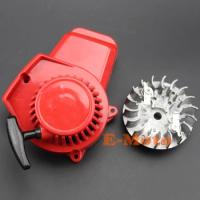 Red Plastic Easy Recoil Pull Starter w/ FLYWHEEL FLY WHEEL for 47 49cc 2 Stroke Pocket Bike Minimoto ATV E-Moto