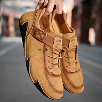Summer Loafers Moccasins 2024 Casual Men's Cowhide Hollow Breathable Coros Shoes
