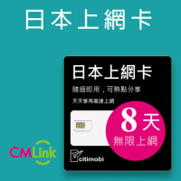 【citimobi 上網卡】日本8天上網吃到飽不限量(2GB/日高速流量)