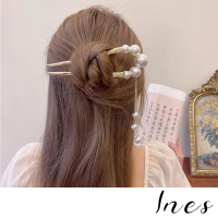 【INES】韓國設計復古珍珠流蘇鑲嵌U型盤髮髮簪(U型髮簪 盤髮髮簪)