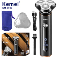 Kemei Electric Razor for Men - Cordless Mens Shaver Wet and Dry Rotary Shaver with LCD Display &amp; Travel Lock Ideal Gifts for Men