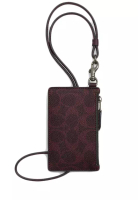 COACH Mens Zip Lanyard Card Case In Signature Canvas - Black Currant