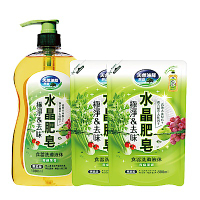 南僑水晶肥皂極淨去味食器洗新組合(1000ml/瓶裝+800ml/補充包*2)