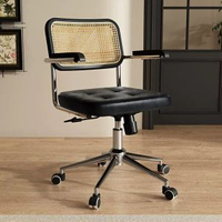 全城熱賣 - 中古藤編電腦椅子靠背家用學習椅可旋轉升降辦公椅舒適久坐書桌椅黑色靠背+黑色坐墊+扶手【原木靠背 升降旋轉】鋼制腳固定扶手
