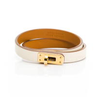 【Hermes 愛馬仕】Mini Kelly Double Tour 手環牛皮雙圈手環(白/金 T3)