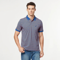 【NAUTICA】男裝 美式休閒撞色條紋短袖POLO衫(藍橘色)