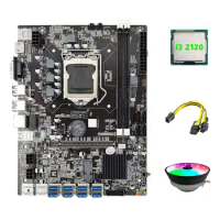 B75 ETH Mining Motherboard 8XPCIE to USB+I3 2120 CPU+RGB Fan+6Pin to Dual 8Pin Cable LGA1155 B75 BTC Miner Motherboard