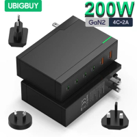 Ubigbuy 200W USB C Charger, Desktop 6-Port GaN Charger, PD 100W PPS 45W Fast Charging Station for MacBook Pro/Air iPhone Samsung