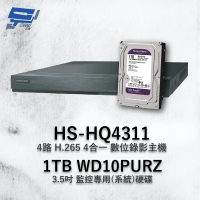 【CHANG YUN 昌運】昇銳 HS-HQ4311 4路 多合一 DVR錄放影機 + WD10PURZ 紫標 1TB(HS-HU4311)