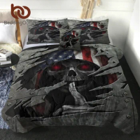 BeddingOutlet Horror Gothic Skull Bedding Set American Flag Comforter Pilow Shams With Cushion Cover For Adults Bedroom Decor