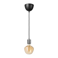 SKAFTET/MOLNART 吊燈附燈泡, 鍍鎳 鐘形/棕色 透明玻璃