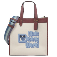【COACH】限定款迪士尼聯名 世界主題字樣紙袋造型手提斜背兩用包(白 大)