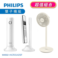 【PHILIPS 飛利浦】  Linea設計款無線電話 無線電話 +窄邊框時尚美型風扇 (M4502+ACR2142SF)