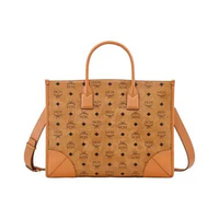 MCM Large Munchen Tote Bag in Visetos Cognac Brown
