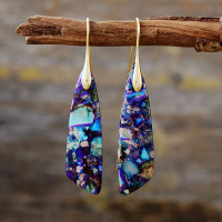 Women'S Bohemian Natural Stone Pendant Earrings, Simple Colorful Pendant Earrings, Fashionable Exagg