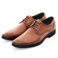 【CUMAR】輕量舒適真皮雕花紳士鞋(紅棕色)